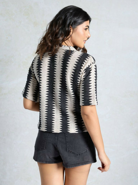 Black Knited Wevon Designer Shirt - Hiral Fashion