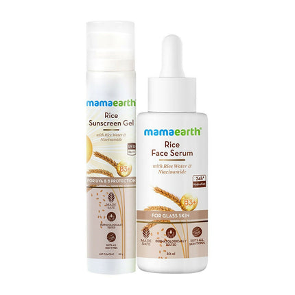 Mamaearth Rice Sunscreen & Serum Combo For Glass Skin