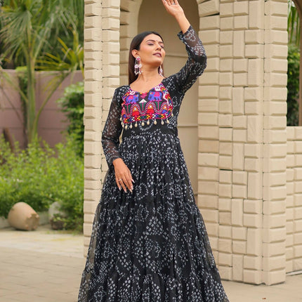 Aastha Fashion Black Faux Georgette Navratri Designer Gown Collection