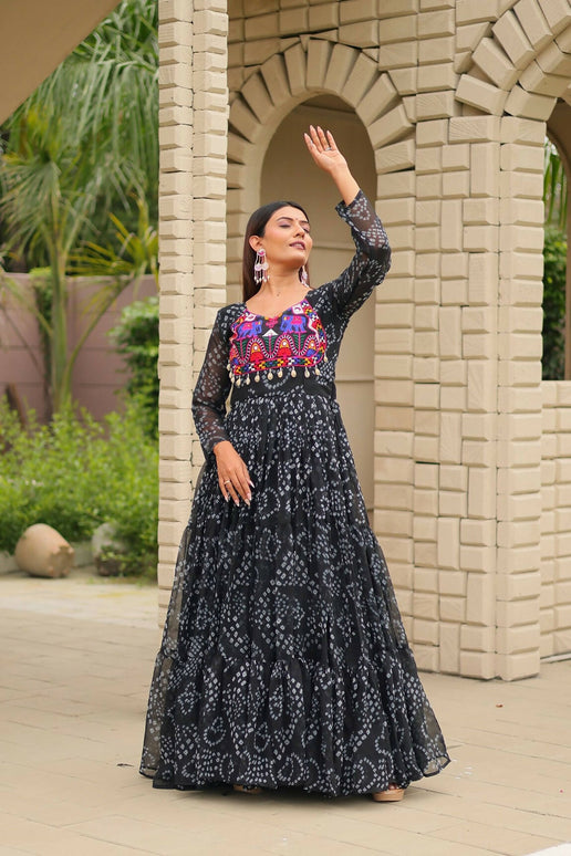 Aastha Fashion Black Faux Georgette Navratri Designer Gown Collection