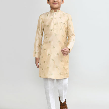Joban Fashion Satin Silk Beige Kurta With Straight Fit Pant