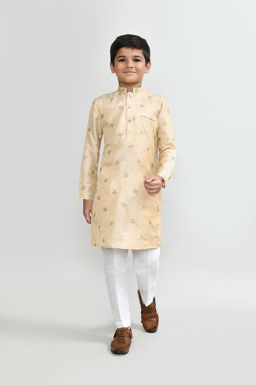 Joban Fashion Satin Silk Beige Kurta With Straight Fit Pant