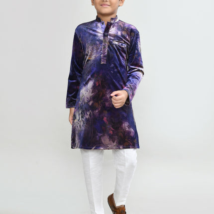 Joban Fashion Velvet Purple Kurta With Straight Fit Pant