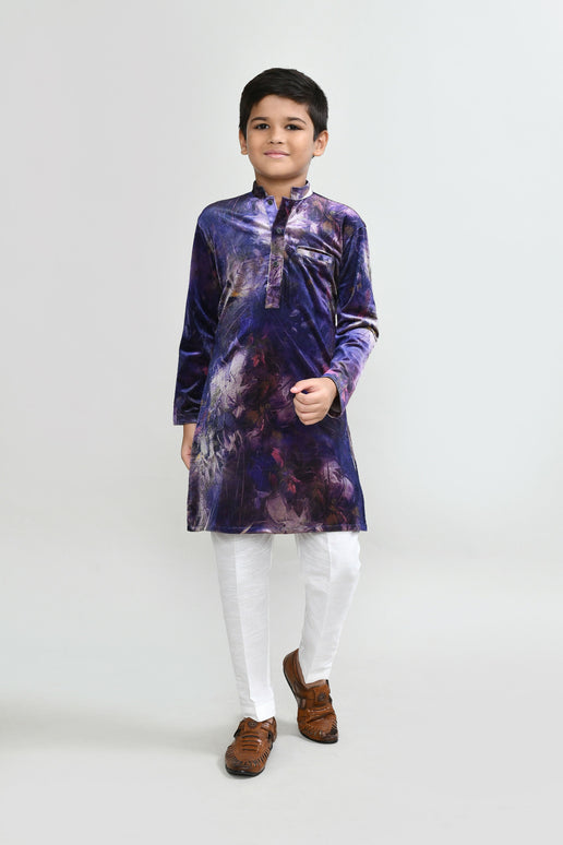 Joban Fashion Velvet Purple Kurta With Straight Fit Pant