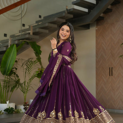 Aastha Fashion Wine Faux Blooming Party Wear Designer Gown Collection