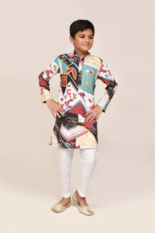 Joban Fashion Cotton Silk Multicolor Kurta With Straight Fit Pant