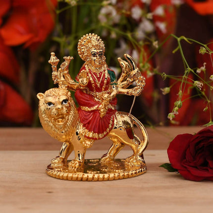 Collectible India Gold-Polished Goddess Maa Durga Sherawali Mata Idol