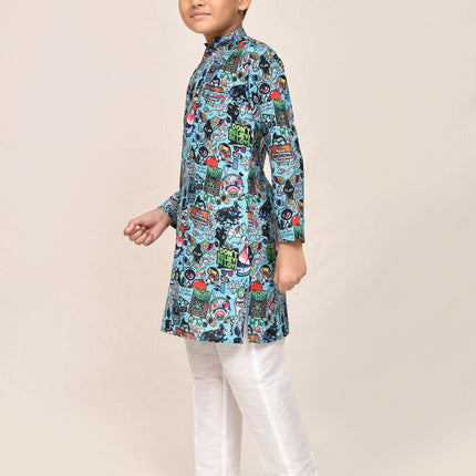 Joban Fashion Cotton Linen Blue Kurta With Straight Fit Pant