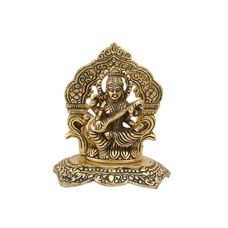 Handicrafts Paradise Metal Goddess Saraswati Idol