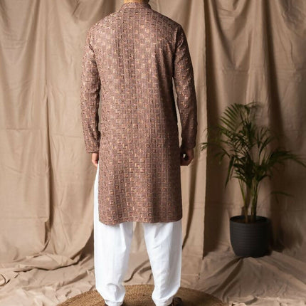 Brown Rayon Thread Embroidery Work Kurta Set - Mahotsav