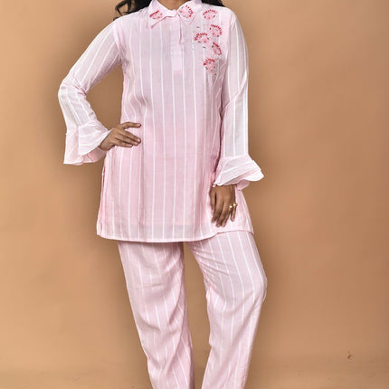 Morchari Women And Hand Embroidery Co-Ords-Pink