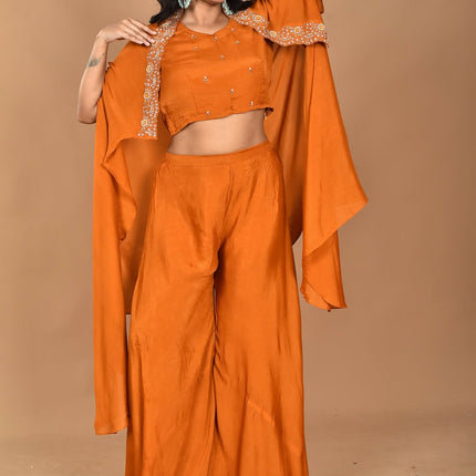 Morchari Women And Hand Embroidery Palazzo Set-Mustard