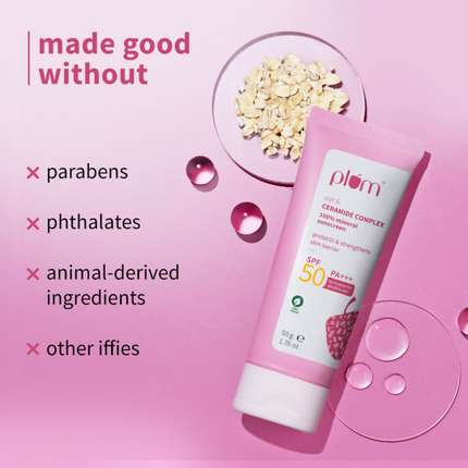 Plum Oat & Ceramide Complex 100% Mineral Sunscreen SPF 50 PA+++