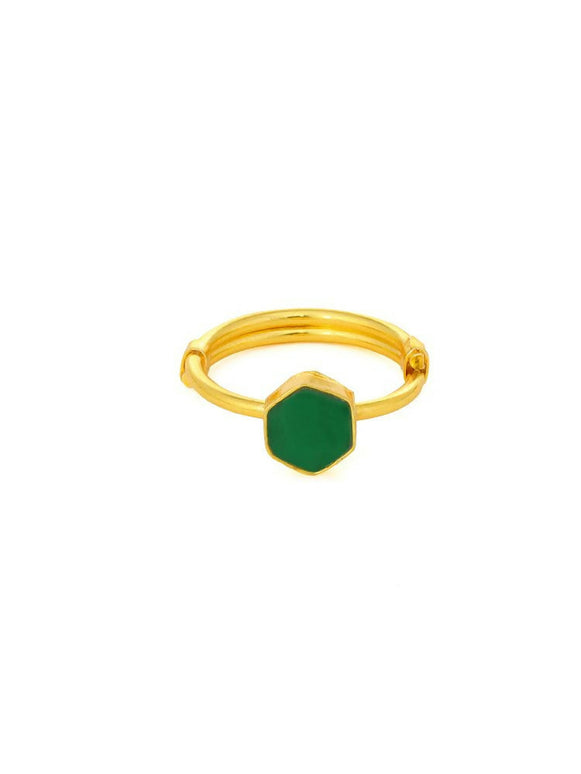 Natural Stone Green Hexagon Ring - Ruby Raang