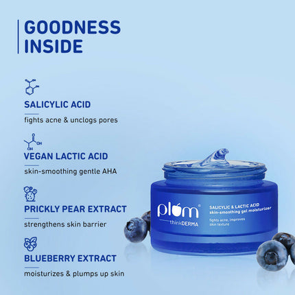 Plum Salicylic & Lactic Acid Skin-Smoothing Gel Moisturizer - For Active Acne & Oil-Free Hydration