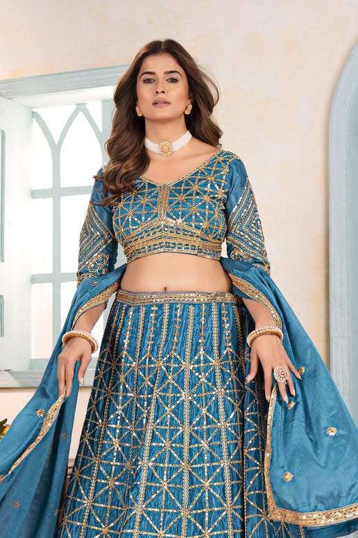 Lehenga Mart Designer Bollywood Style Wedding Wear Lehenga Choli - Sky Blue