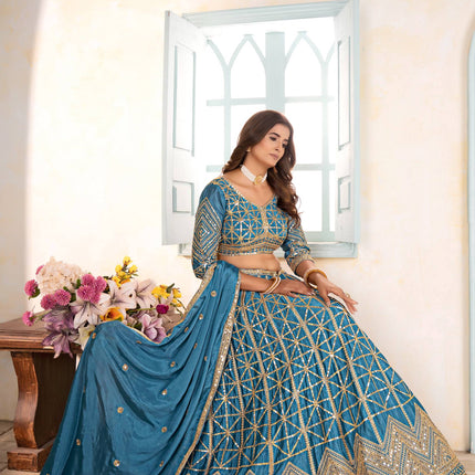 Lehenga Mart Designer Bollywood Style Wedding Wear Lehenga Choli - Sky Blue