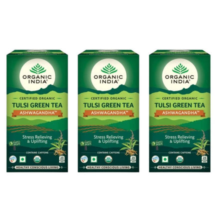 Organic India Tulsi Green Tea Ashwagandha - Herbal Sleep Tea, Caffine Free