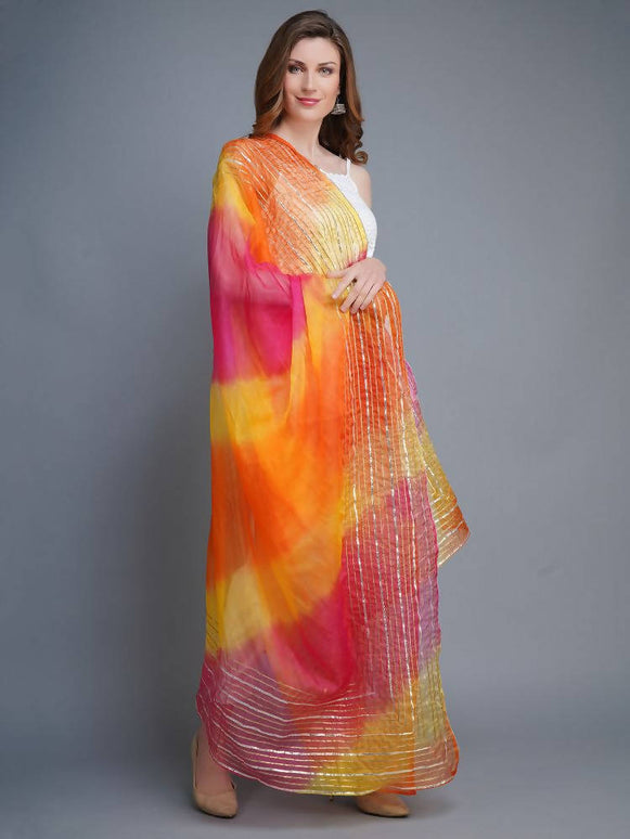 Shehnaai Multicoloured Dupatta In Organza With Multiline Gota Border