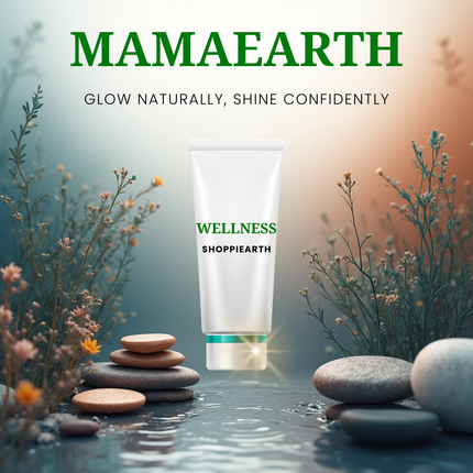 Mamaearth Wellness product with natural elements and branding tex
