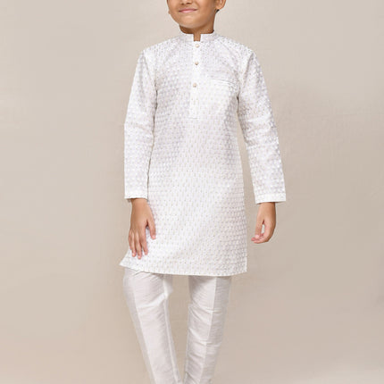 Joban Fashion Art Silk With Thread & Sequence Work White Kurta With Straight Fit Pant