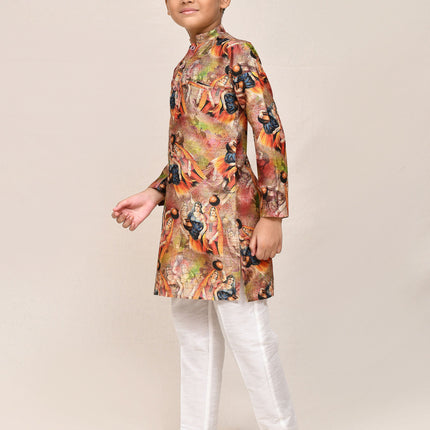 Joban Fashion Silk Dark Beige Kurta With Straight Fit Pant