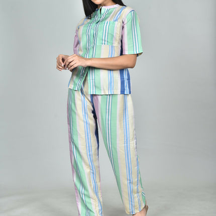 Morchari Digital Print Semi Muslin Co-Ord Set Top & Trouser-Multicolor