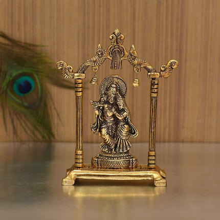 Collectible India Metal Gold-Polished Radha Krishna Idol