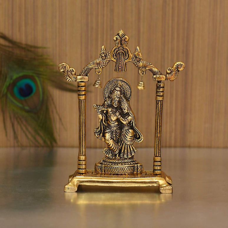 Collectible India Metal Gold-Polished Radha Krishna Idol