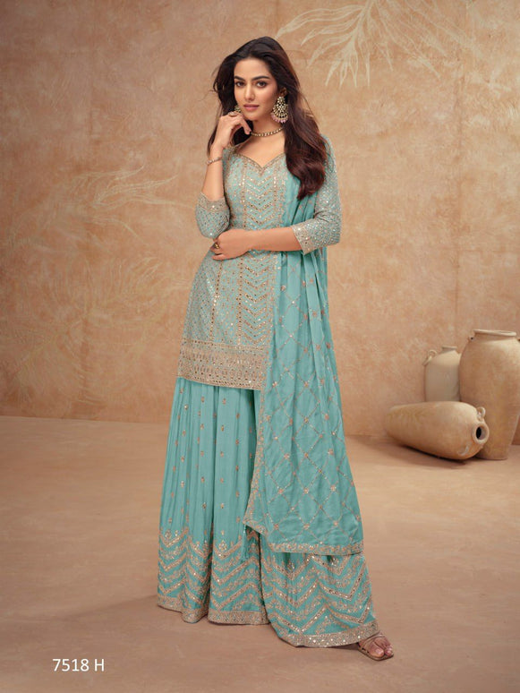 Aarshi Fashions Light Blue Palazzo Wedding Suit