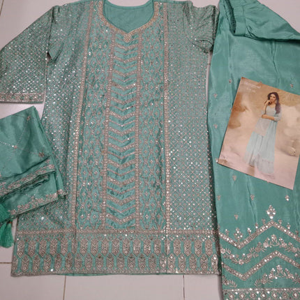 Aarshi Fashions Light Blue Palazzo Wedding Suit