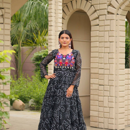 Aastha Fashion Black Faux Georgette Navratri Designer Gown Collection
