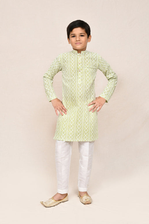 Joban Fashion Cotton Pastel Green Kurta With Straight Fit Pant