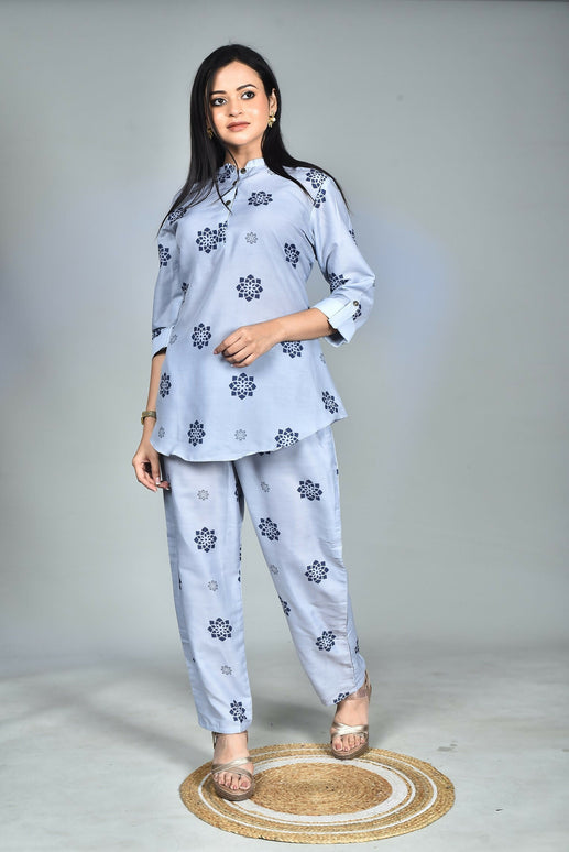 Morchari Digital Print Semi Muslin Co-Ord Set Top & Trouser-Multicolor