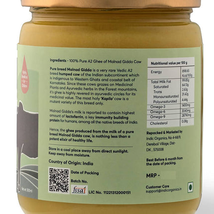 Indic Organics Forest Grazing Malnad Gidda Desi Cow's A2 Ghee | Pure Desi Cow Ghee | Cultured Premium Ghee