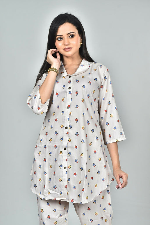 Morchari Digital Print Semi Muslin Co-Ord Set Top & Trouser-Multicolor