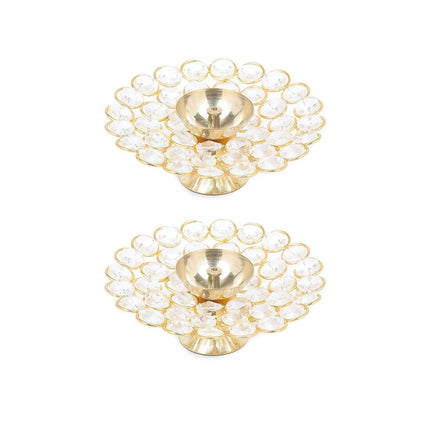 Tied Ribbons Set of 2 Gold-Toned Decorative Crystal Diyas