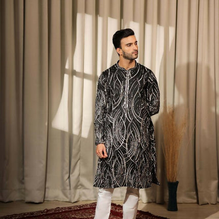 Black Viscose Designer Embroidery Work Kurta Set - Mahotsav