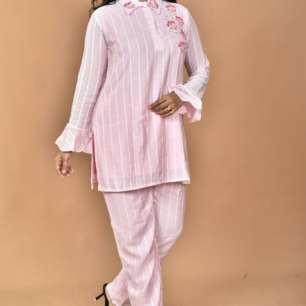 Morchari Women And Hand Embroidery Co-Ords-Pink