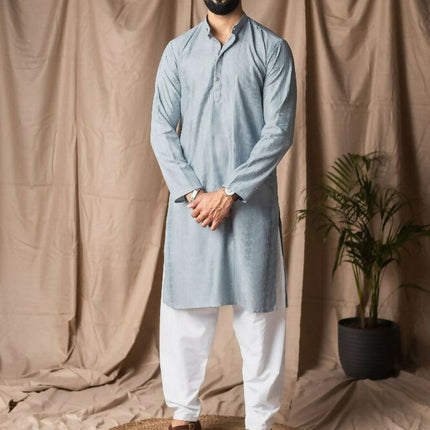 Light Blue Rayon Thread Embroidery Work Kurta Set - Mahotsav