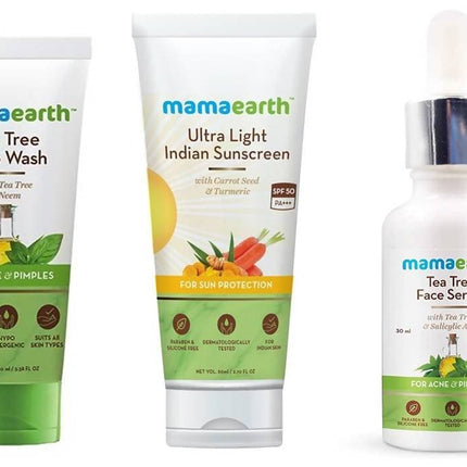 Mamaearth Tea Tree Face Serum + Face Wash + Ultra Light Indian Sunscreen Combo