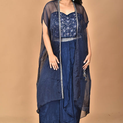 Morchari Women Hand Embroidery Crop Top-Blue