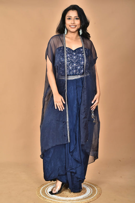 Morchari Women Hand Embroidery Crop Top-Blue