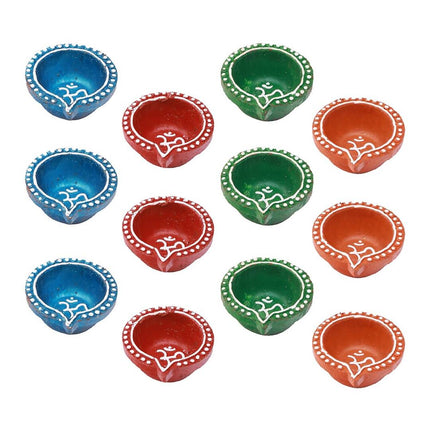 Tied Ribbons Red Blue Pack of 12 Handcrafted Terracotta Clay Oil Diya