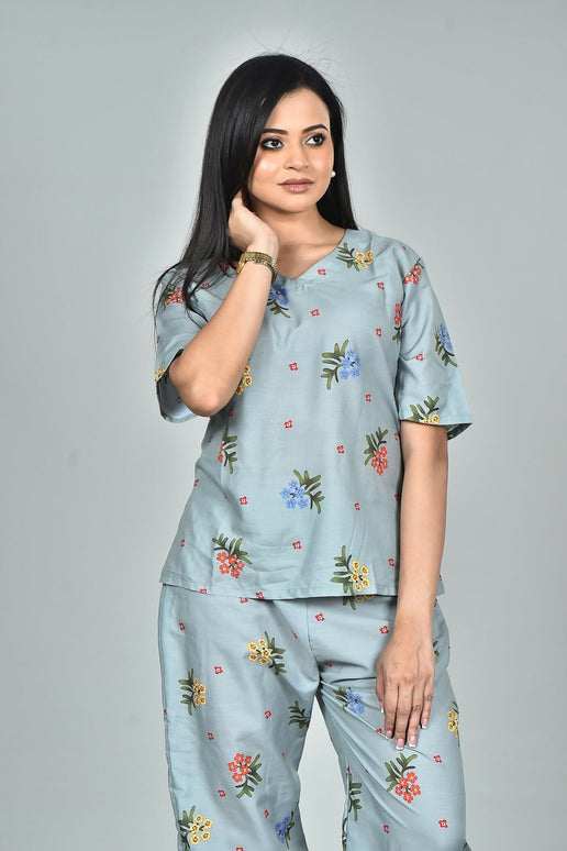 Morchari Digital Print Semi Muslin Co-Ord Set Top & Trouser-Multicolor