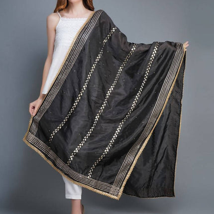 Shehnaai Black Artsilk Dupatta With Sarwoski And Gota Aari Embroidery