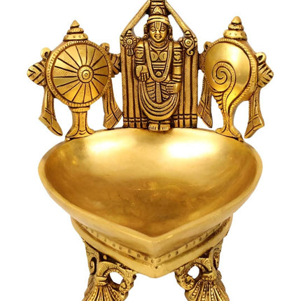 Spillbox Gold-Toned Brass Shangu Chakra Perumal Tirupathi Diya Pooja Essential