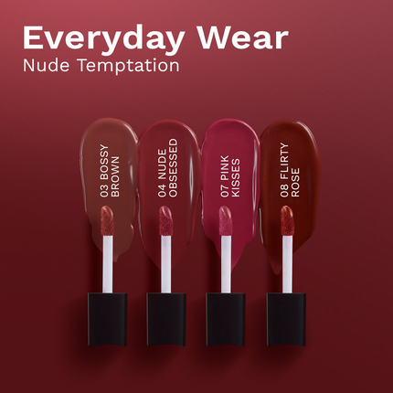 Pilgrim Matte Mini Liquid Lipstick 4 In 1 Pack Smudgeproof, Hydrating & Lightweight - Nude Temptation