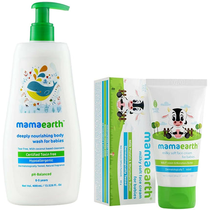 Mamaearth Milky Soft Natural Baby Face Cream & Deeply Nourishing Natural Baby wash