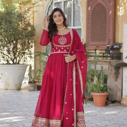 Aastha Fashion Pink Faux Blooming Georgette Sequins Embroidered work Party Wear Designer Gown